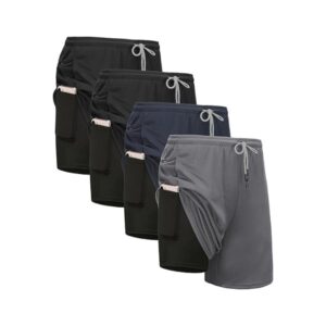 4-Pack Men's 2-in-1 Running Workout Shorts